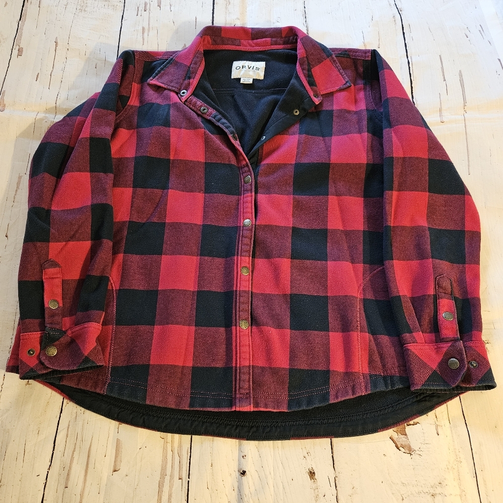 Orvis Women's Black and Pink Lined Flannel Cotton Button Down Jacket Size XXL